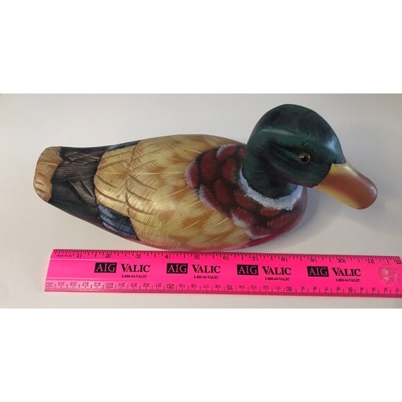 Vintage Wooden Duck Decoy Teleflora Decor Bird Figure 10" Long Waterfowl - Picture 8 of 8